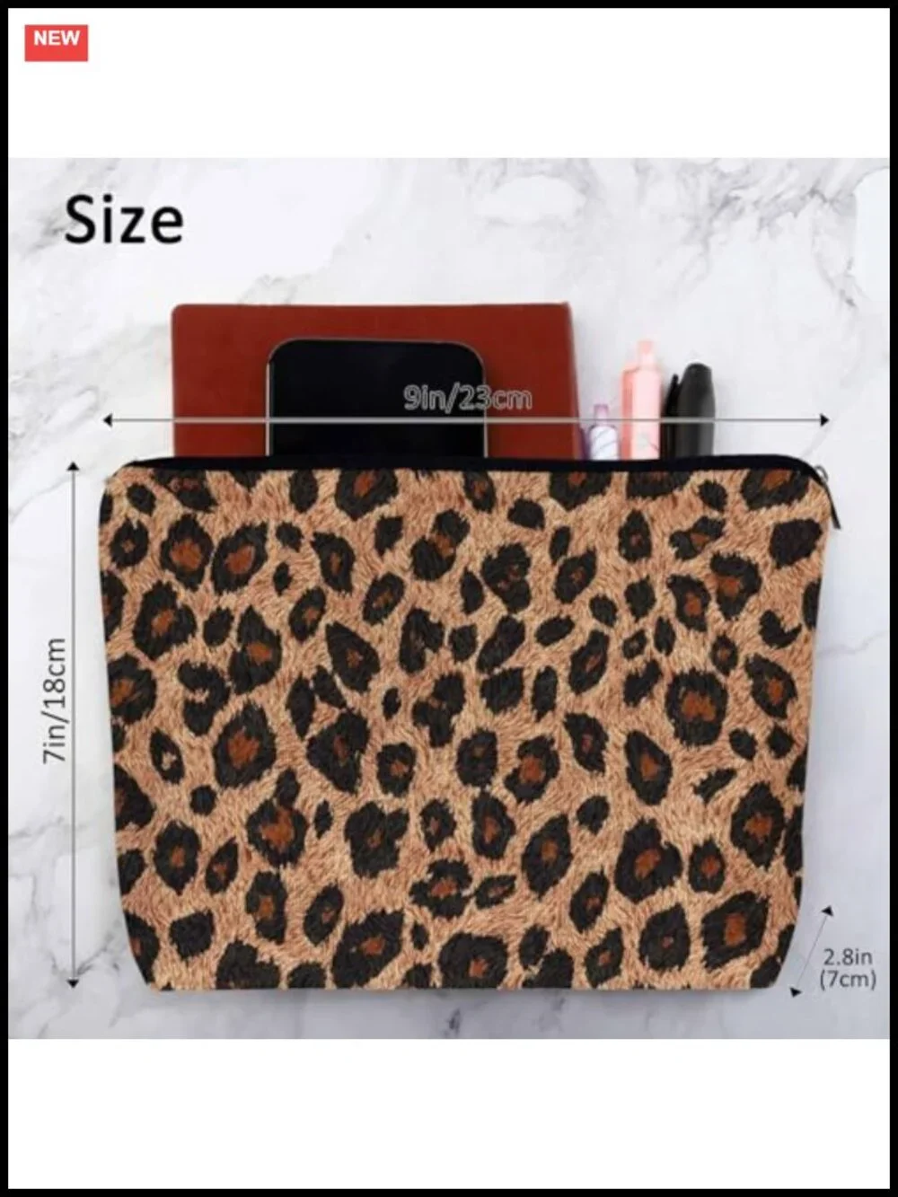 Leopard Print Flax Cosmetic Bag Travel Toiletry Organizer with Zipper